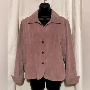 Live a Little EUC Women's Sz M 100% Leather Suede Dusty Rose Snap Front Blazer